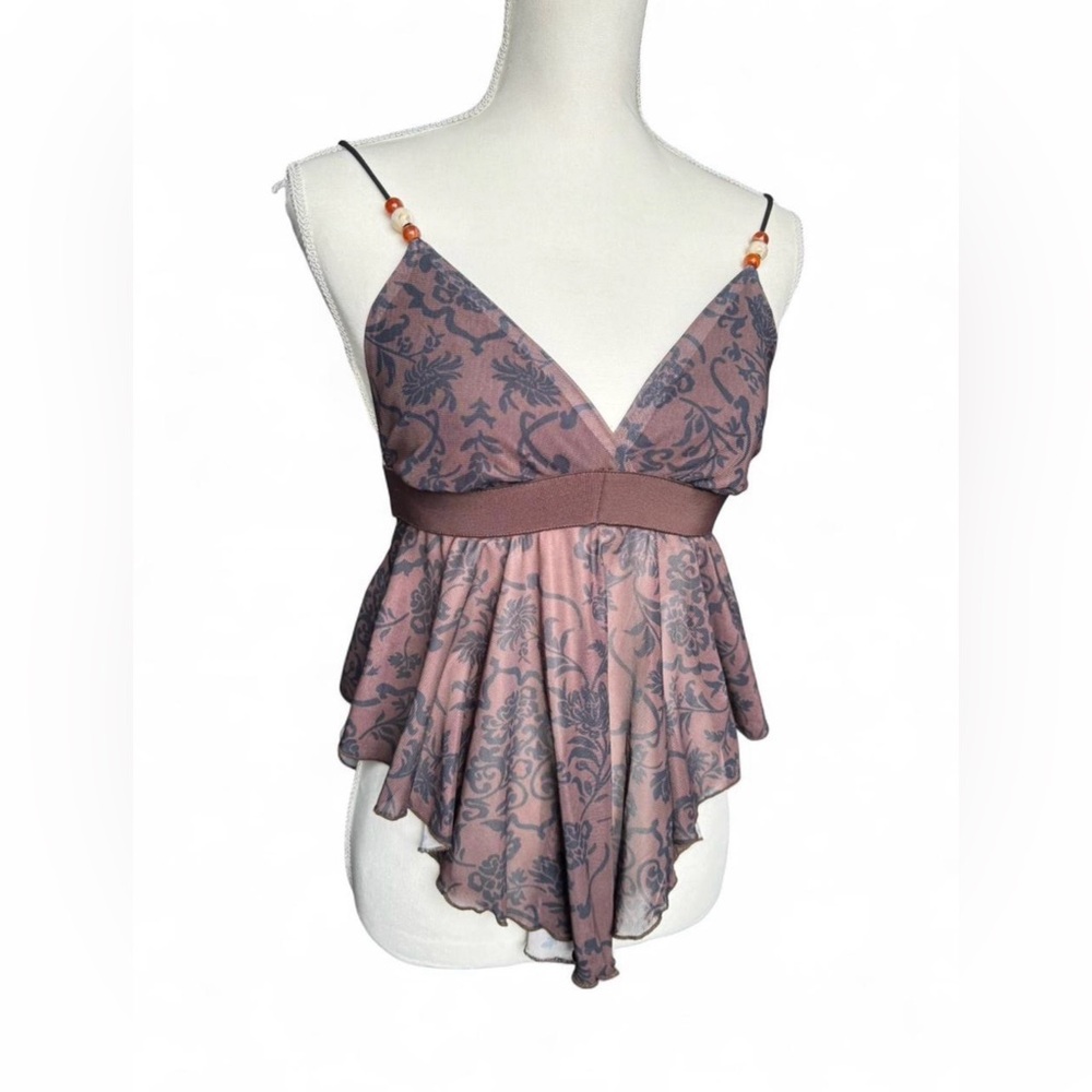 Romwe Fairycore Floral Print Hanky Hem Cami Top Size Small